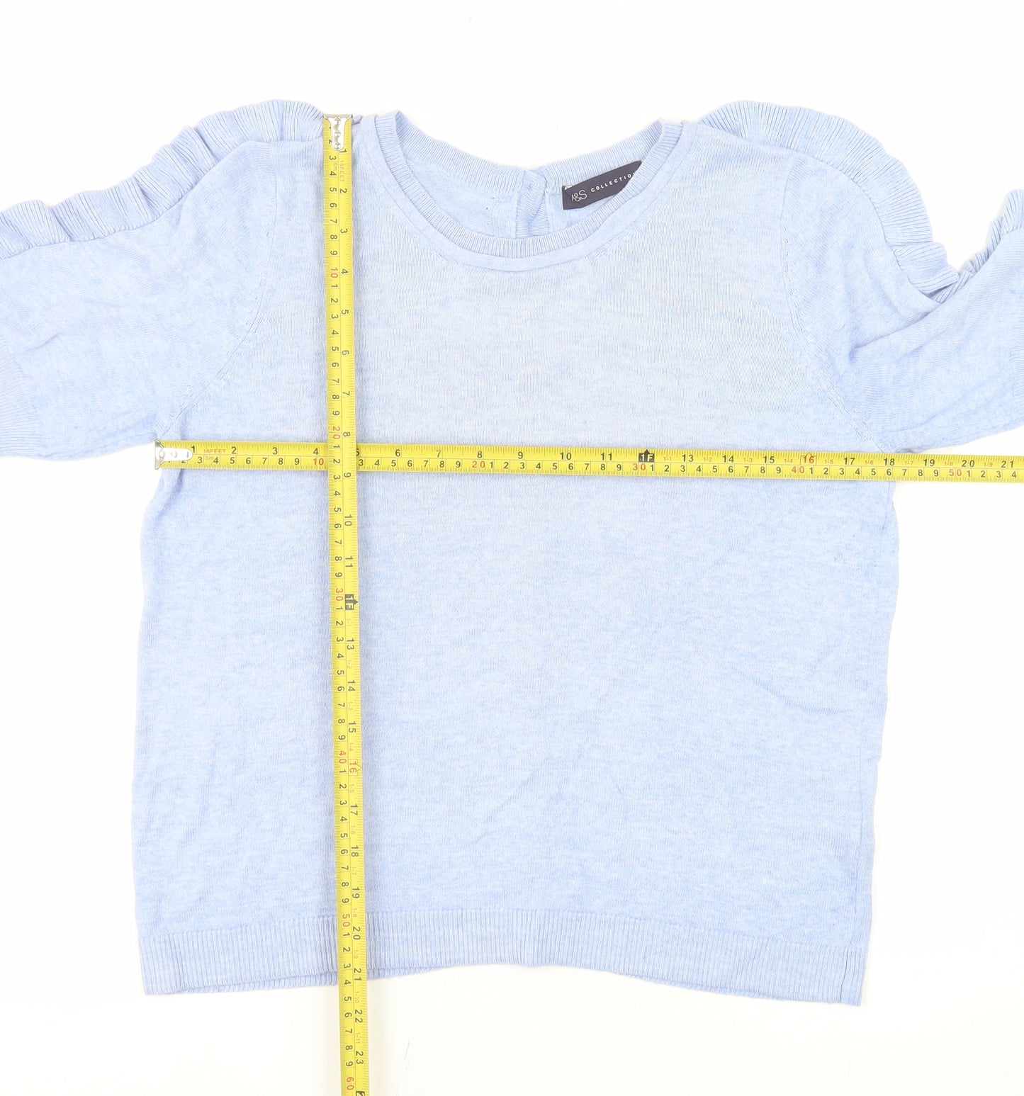 Marks and Spencer Womens Blue Ruffle Sleeve Knit Blouse Size 12
