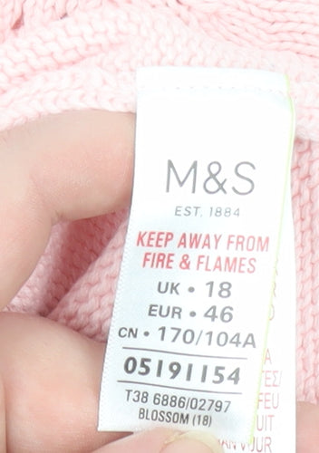 Marks and Spencer Women Pink Cotton Long Sleeve Pullover Jumper Size 18
