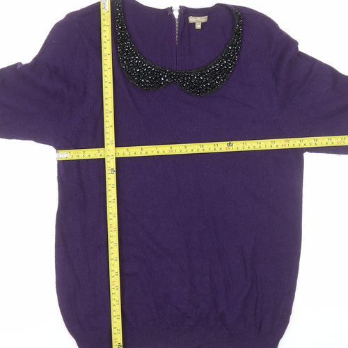 M&Co Boutique Women's Purple Beaded Collar Short Sleeve Top Size 16