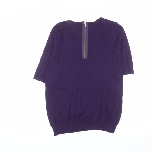 M&Co Boutique Women's Purple Beaded Collar Short Sleeve Top Size 16