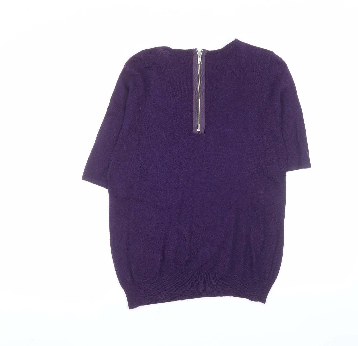 M&Co Boutique Women's Purple Beaded Collar Short Sleeve Top Size 16
