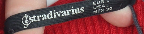 Stradivarius Women Red L Button V-Neck Slim Knit Cardigan