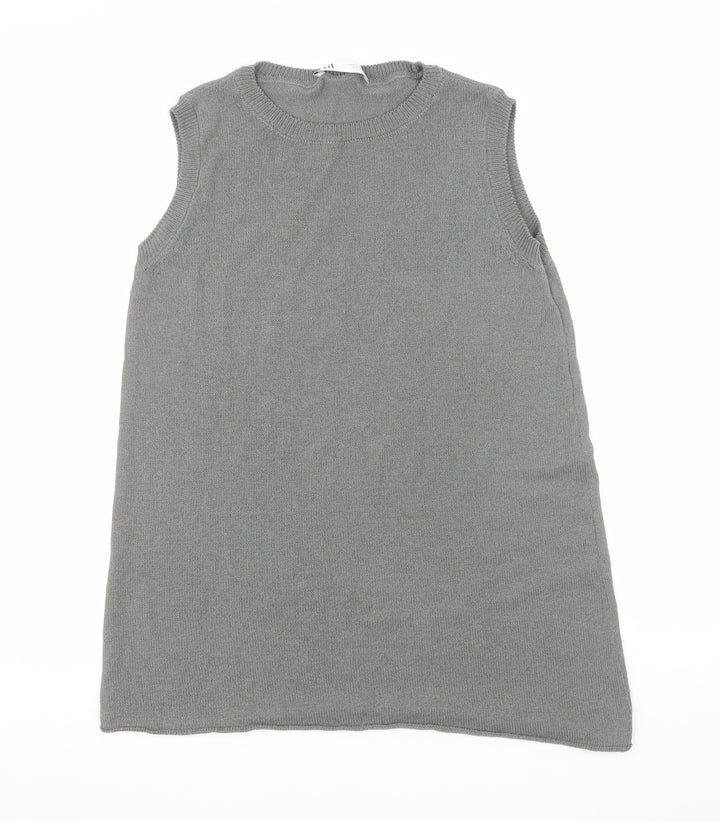 ZARA Women Grey Knit Sleeveless Vest Jumper Size M