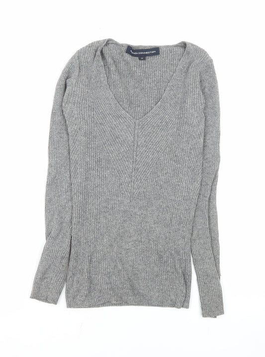 French Connection Women's Grey V-Neck Knit Top XS