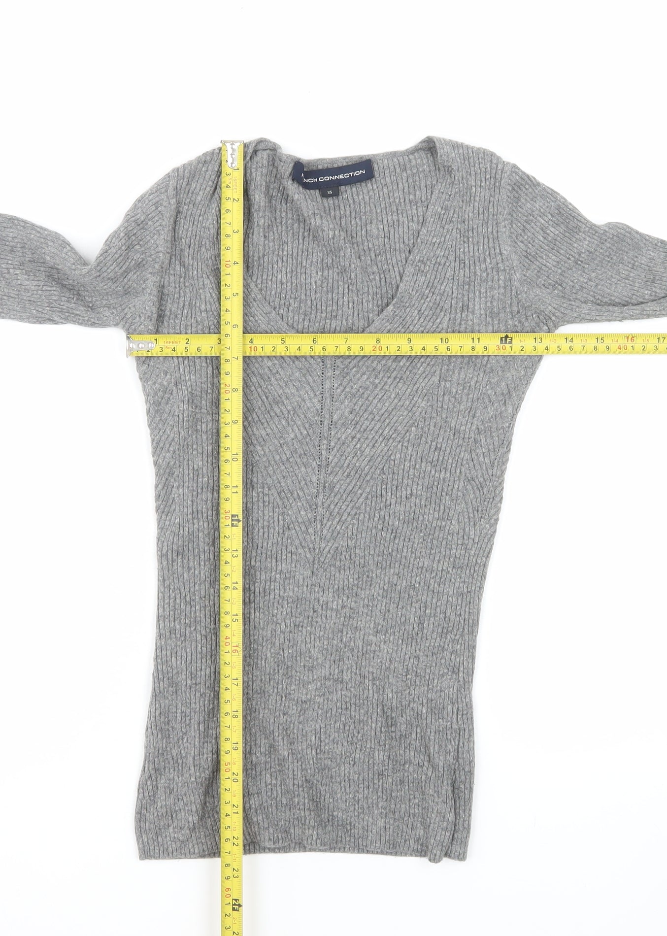 French Connection Women's Grey V-Neck Knit Top XS