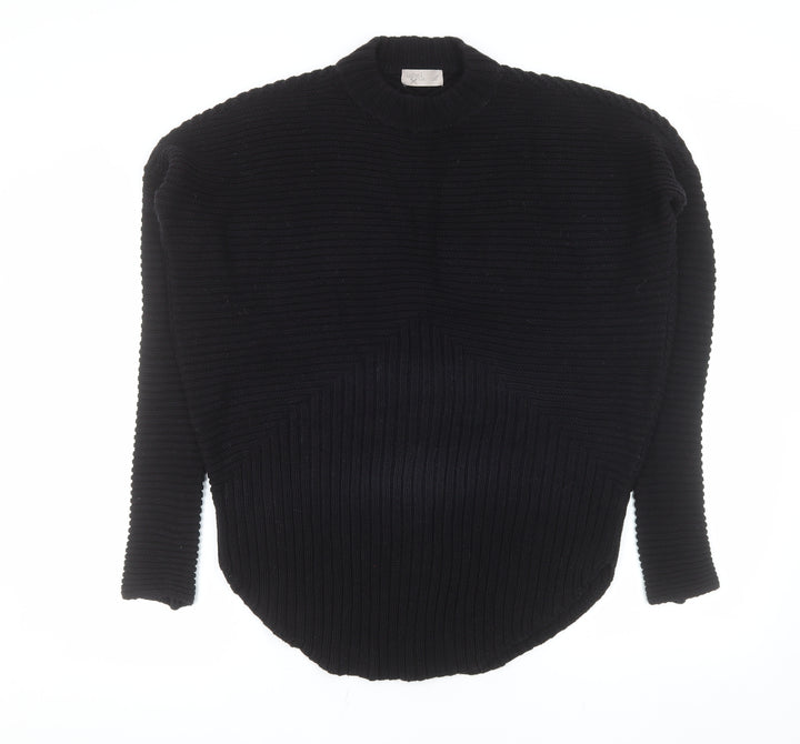 Label Lab Women's Black Cotton Ribbed Crew Neck Jumper Size 10