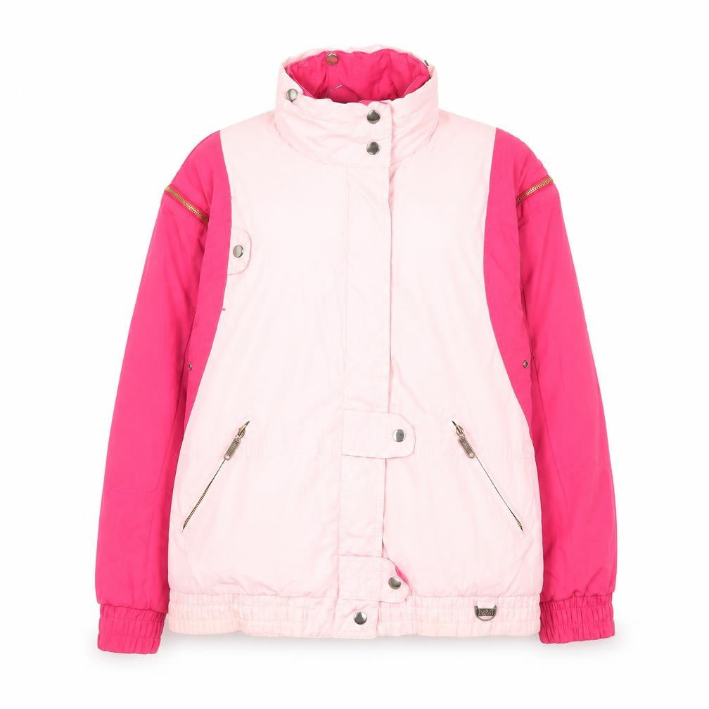 Front view of Rodeo Women's Pink Colourblock Puffer Jacket, size 10, Retro 80s Style