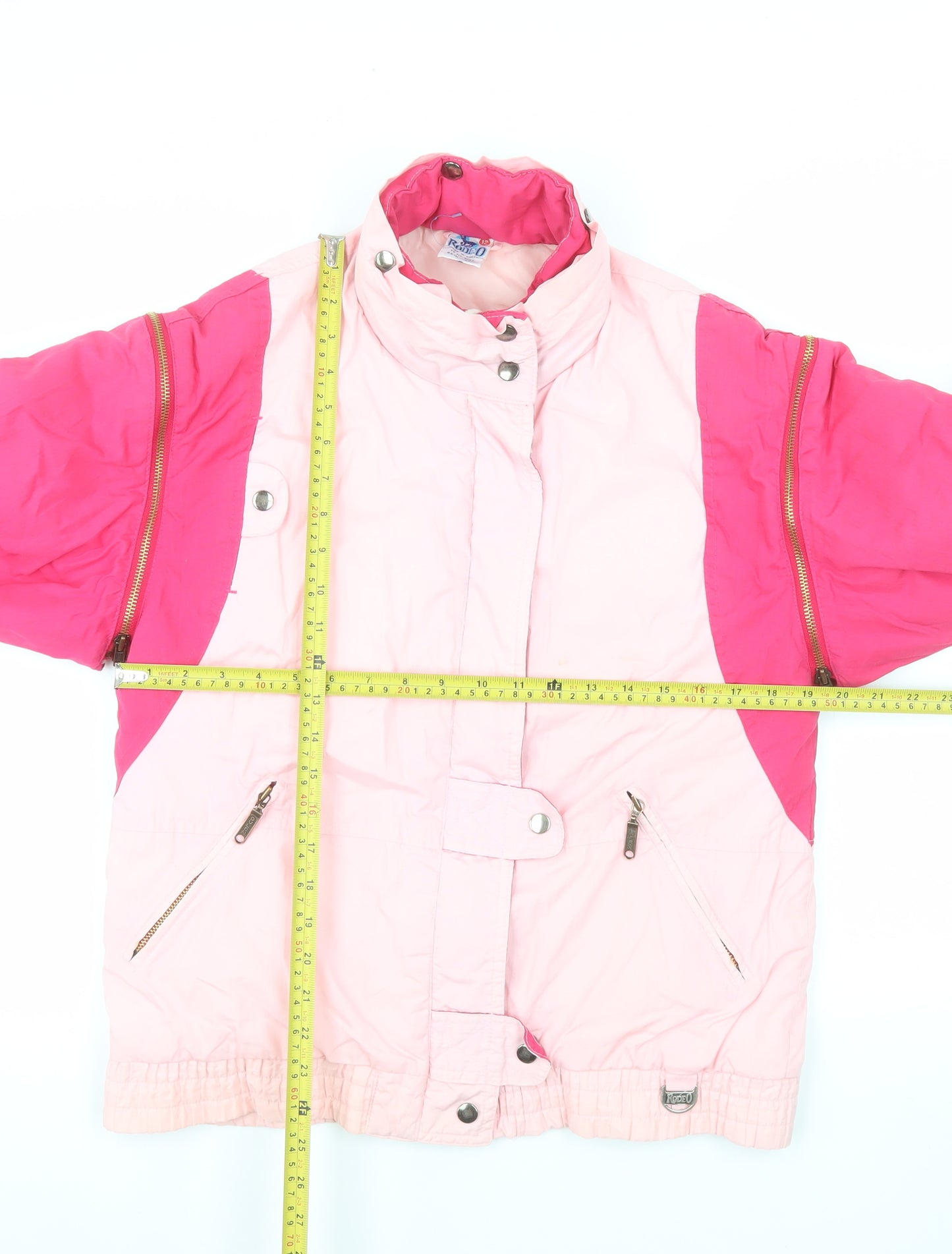 Rodeo Women's Pink Colourblock Puffer Jacket Size 10 Retro 80s Style