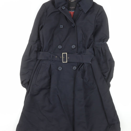 Ted Baker Women's Black Trench Coat Size 10 Belted Wool Blend