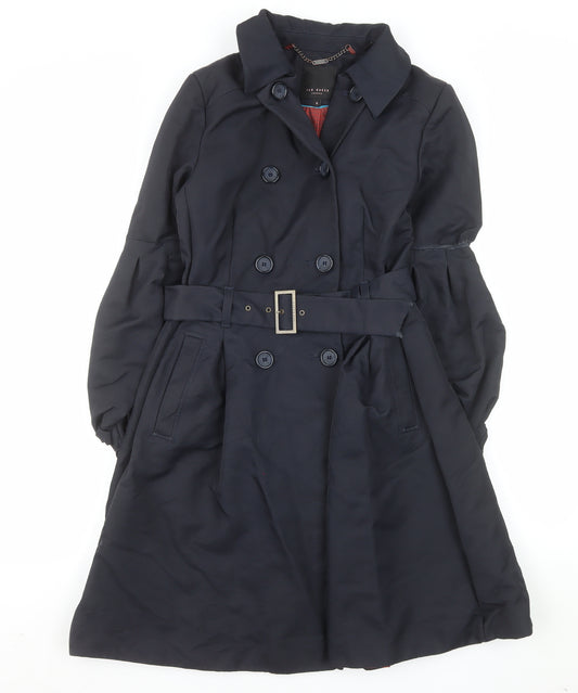 Ted Baker Women's Black Trench Coat Size 10 Belted Wool Blend