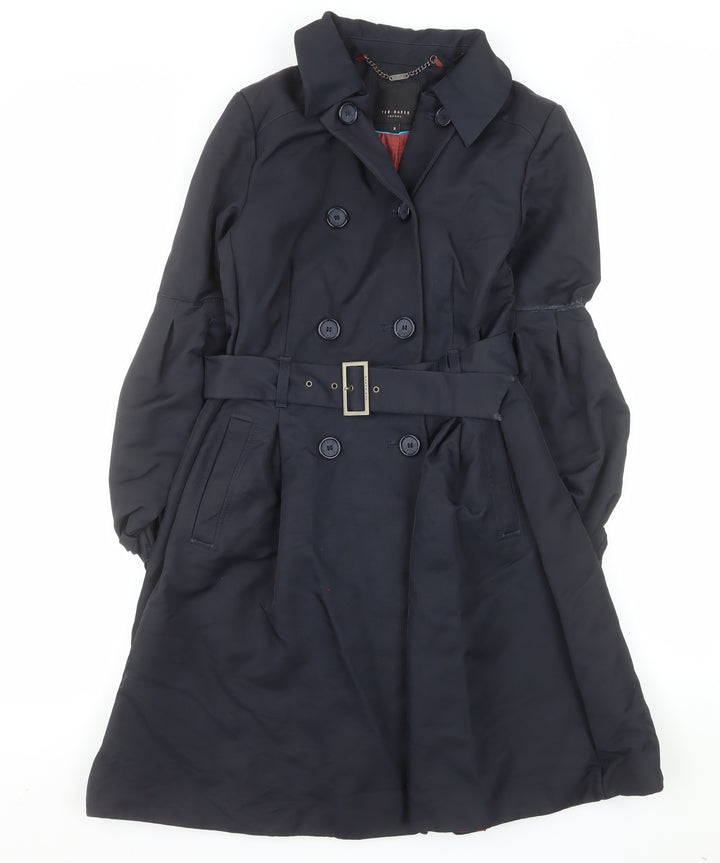 Ted Baker Women's Black Trench Coat Size 10 Belted Wool Blend