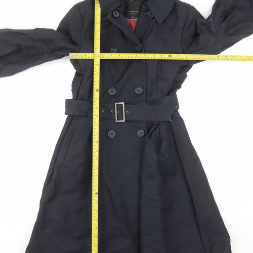 Ted Baker Women's Black Trench Coat Size 10 Belted Wool Blend