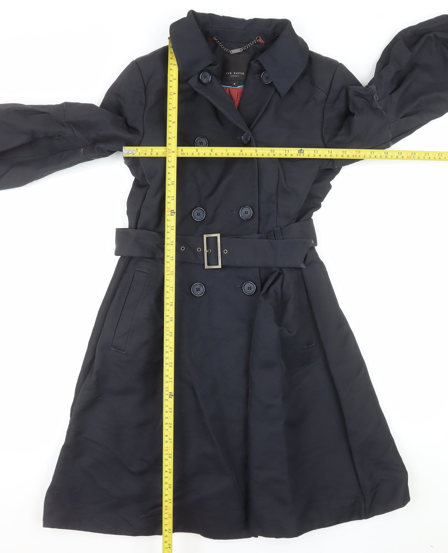 Ted Baker Women's Black Trench Coat Size 10 Belted Wool Blend