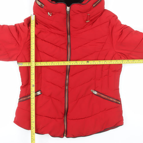 Zara Women Red Puffer Jacket L Quilted Winter Coat