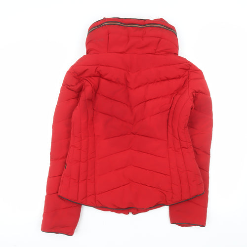 Zara Women Red Puffer Jacket L Quilted Winter Coat