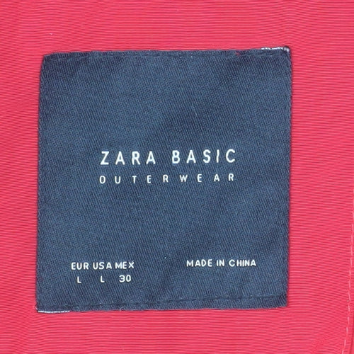 Zara Women Red Puffer Jacket L Quilted Winter Coat