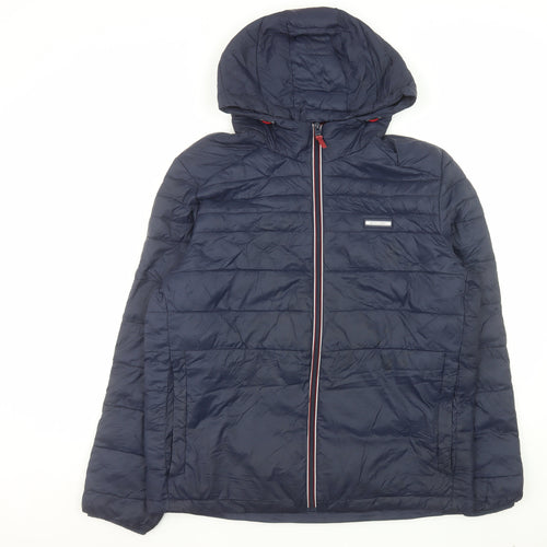 Jack & Jones Men's Blue XL Puffer Jacket Hooded Nylon Winter Coat