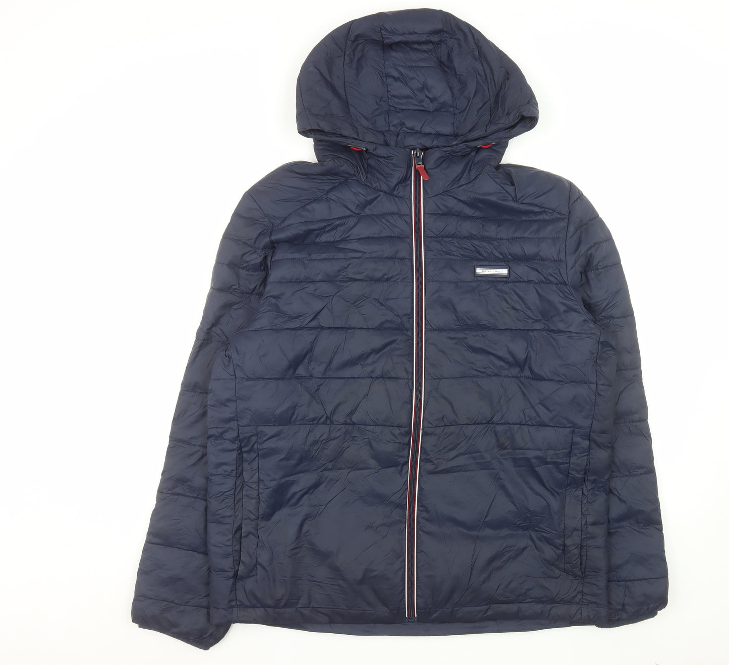 Jack & Jones Men's Blue XL Puffer Jacket Hooded Nylon Winter Coat