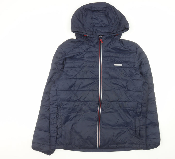 Jack & Jones Men's Blue XL Puffer Jacket Hooded Nylon Winter Coat