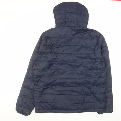 Jack & Jones Men's Blue XL Puffer Jacket Hooded Nylon Winter Coat
