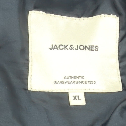 Jack & Jones Men's Blue XL Puffer Jacket Hooded Nylon Winter Coat