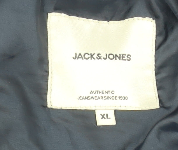 Jack & Jones Men's Blue XL Puffer Jacket Hooded Nylon Winter Coat