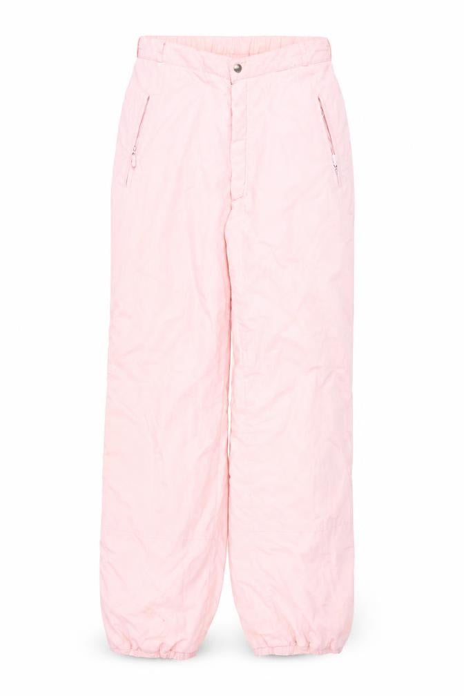 Front view of C&A Women's Pink Snow Pants, size 12, Retro Winter Lined Trousers
