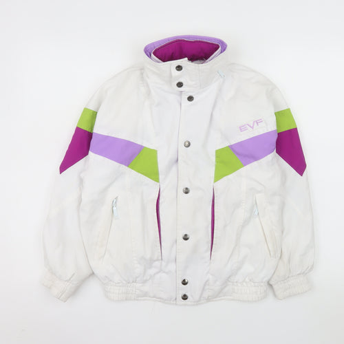 EVF Teens White 90s Retro Ski Jacket Size 8 Polyester Winter
