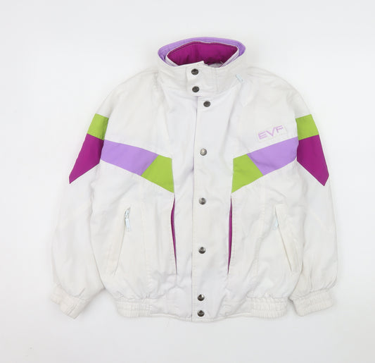 EVF Teens White 90s Retro Ski Jacket Size 8 Polyester Winter
