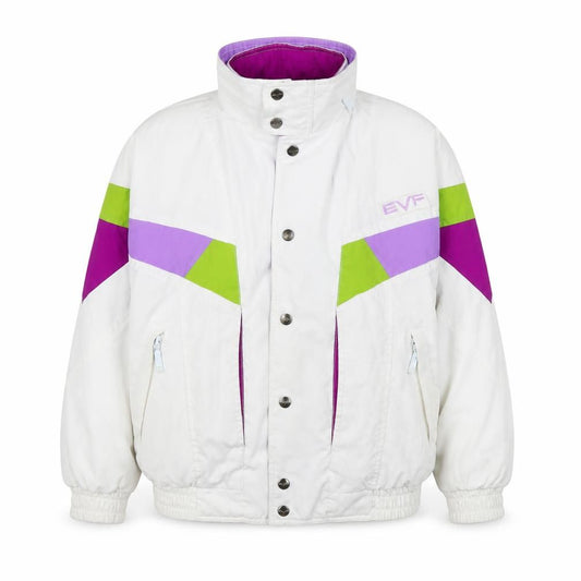 Front view of EVF Teens White 90s Retro Ski Jacket, size 8, Polyester Winter
