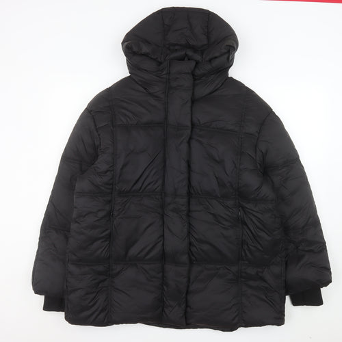 Primark Women's Black Mid-Length Hooded Puffer Jacket Size M