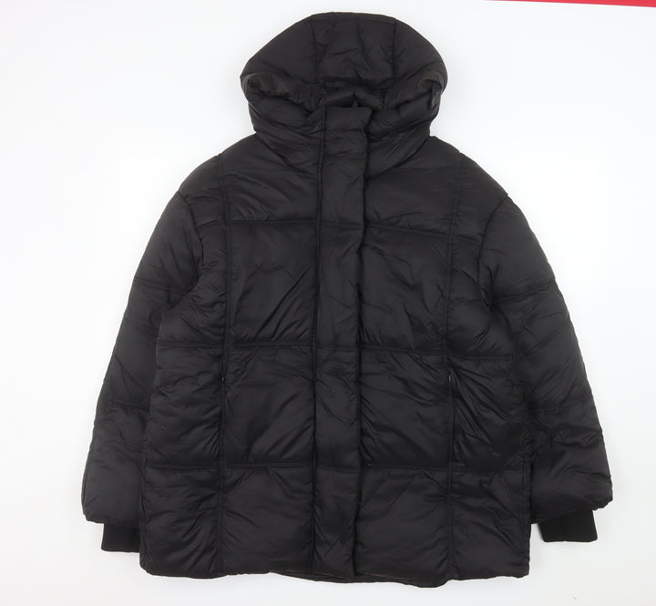 Primark Women's Black Mid-Length Hooded Puffer Jacket Size M