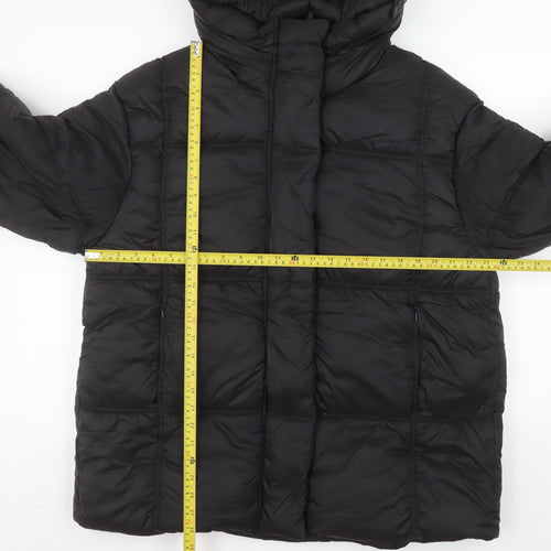 Primark Women's Black Mid-Length Hooded Puffer Jacket Size M