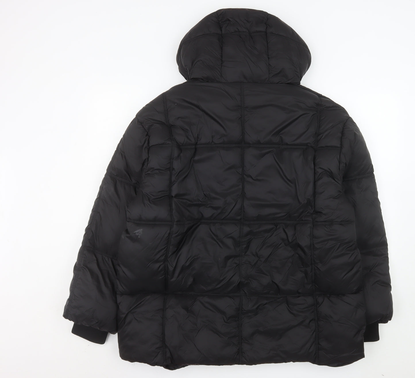 Primark Women's Black Mid-Length Hooded Puffer Jacket Size M