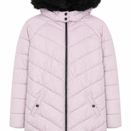 Marks and Spencer Girls Pink Quilted Puffer Coat 11-12 Years Hooded Fur Trim