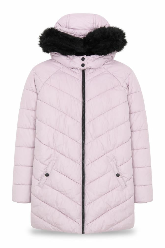 Marks and Spencer Girls Pink Quilted Puffer Coat 11-12 Years Hooded Fur Trim