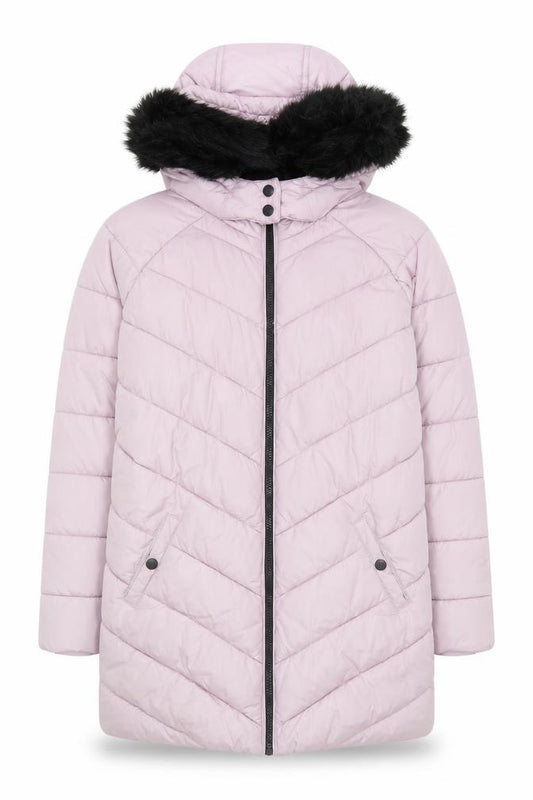 Marks and Spencer Girls Pink Quilted Puffer Coat 11-12 Years Hooded Fur Trim