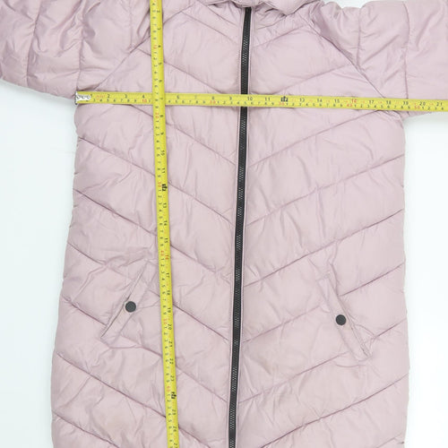 Marks and Spencer Girls Pink Quilted Puffer Coat 11-12 Years Hooded Fur Trim