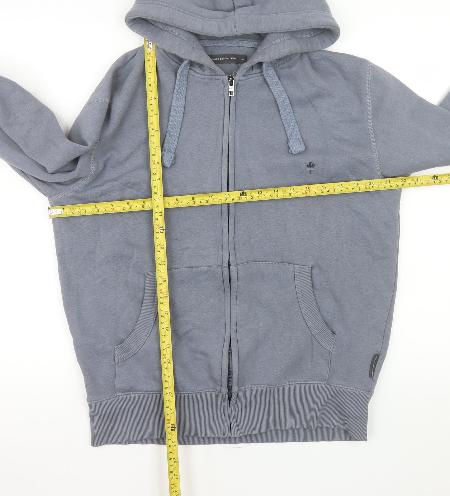 French Connection Men's Grey Full Zip Hooded Cotton Jacket M
