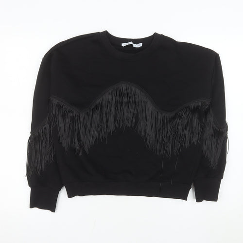 Warehouse Women's Black Fringe Crew Neck Pullover Jumper Size 8