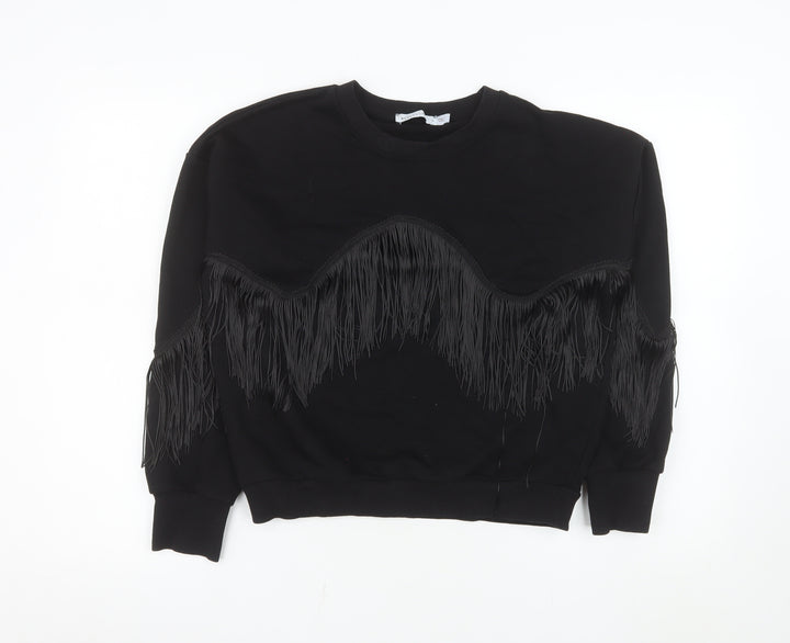 Warehouse Women's Black Fringe Crew Neck Pullover Jumper Size 8