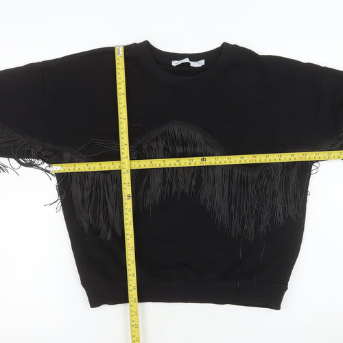 Warehouse Women's Black Fringe Crew Neck Pullover Jumper Size 8