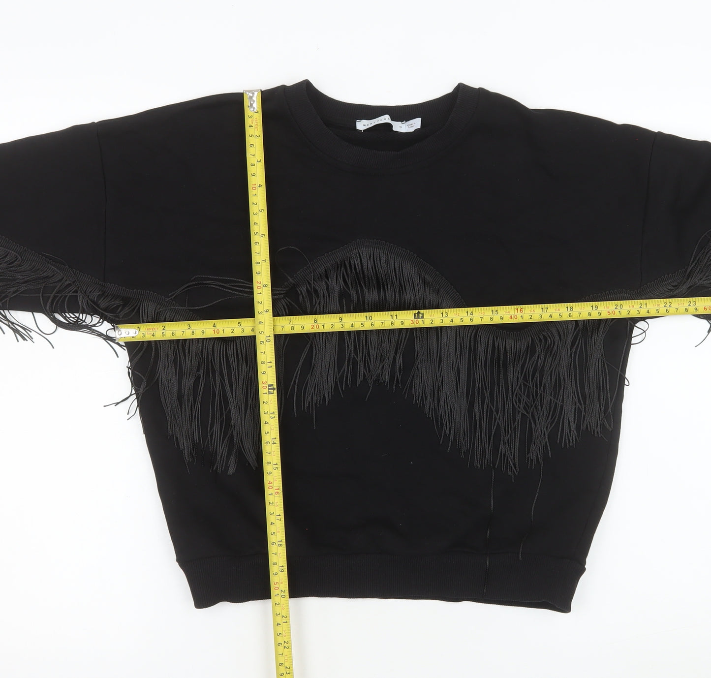 Warehouse Women's Black Fringe Crew Neck Pullover Jumper Size 8