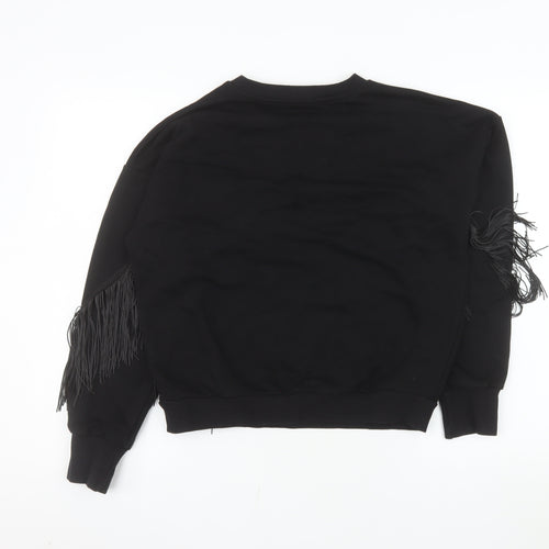 Warehouse Women's Black Fringe Crew Neck Pullover Jumper Size 8