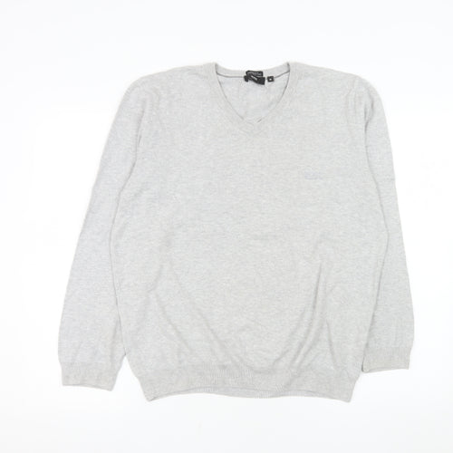Hugo Boss Men’s Grey Cotton V-Neck Regular Fit Jumper Size M