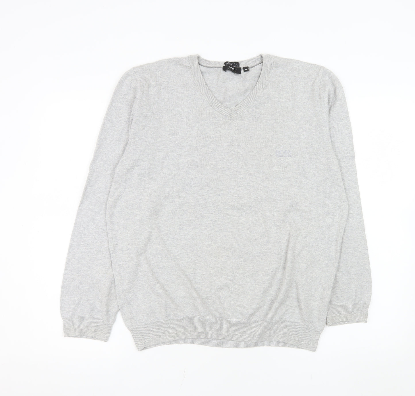 Hugo Boss Men’s Grey Cotton V-Neck Regular Fit Jumper Size M