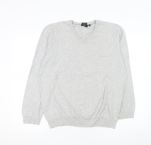 Hugo Boss Men’s Grey Cotton V-Neck Regular Fit Jumper Size M