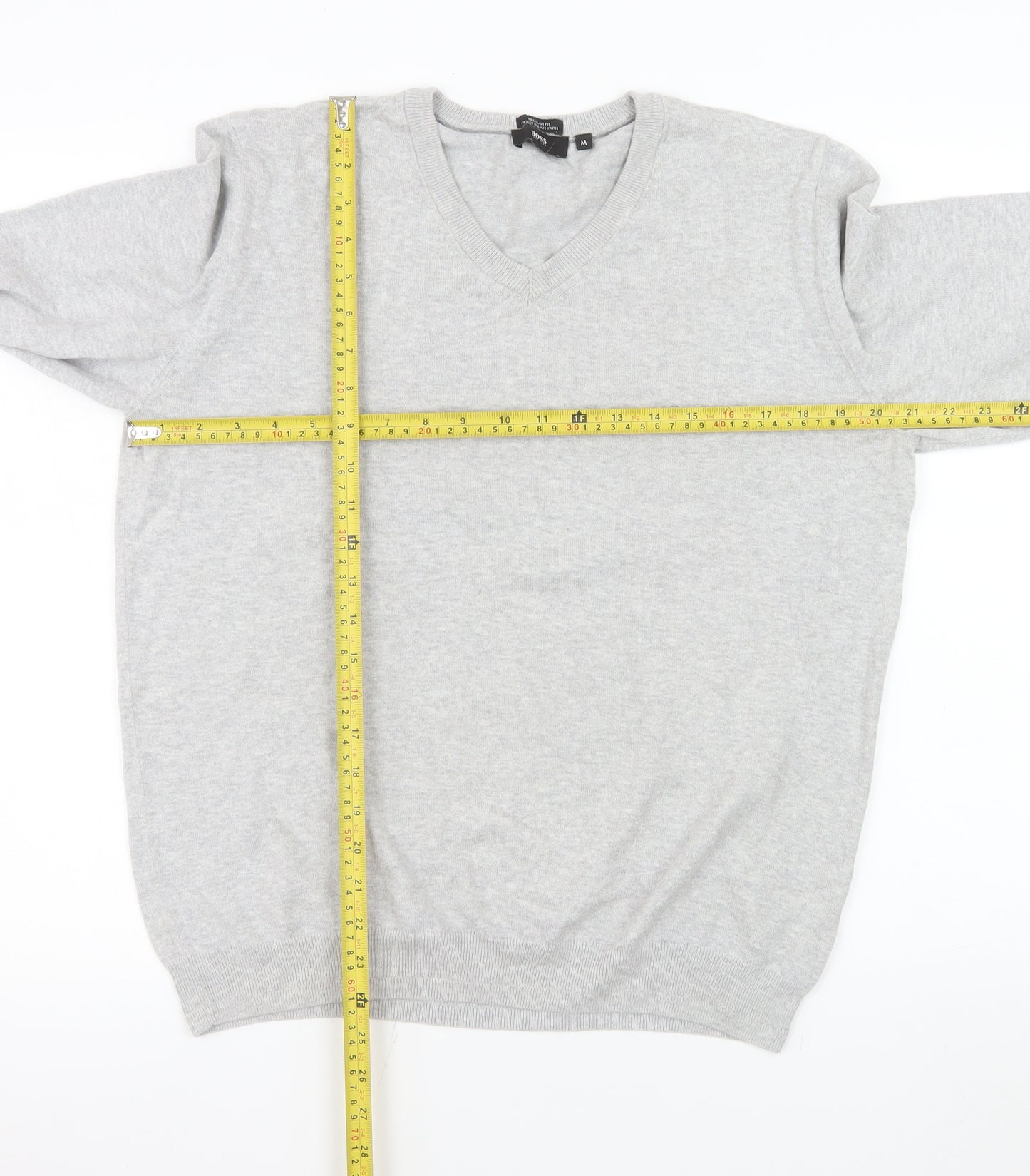 Hugo Boss Men’s Grey Cotton V-Neck Regular Fit Jumper Size M