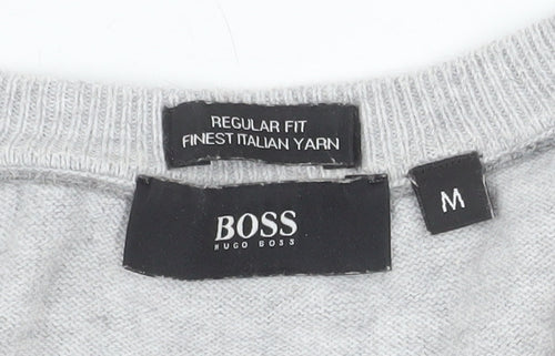 Hugo Boss Men’s Grey Cotton V-Neck Regular Fit Jumper Size M