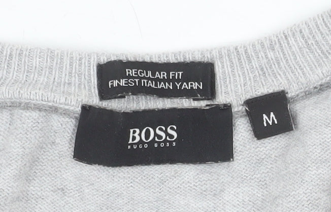 Hugo Boss Men’s Grey Cotton V-Neck Regular Fit Jumper Size M